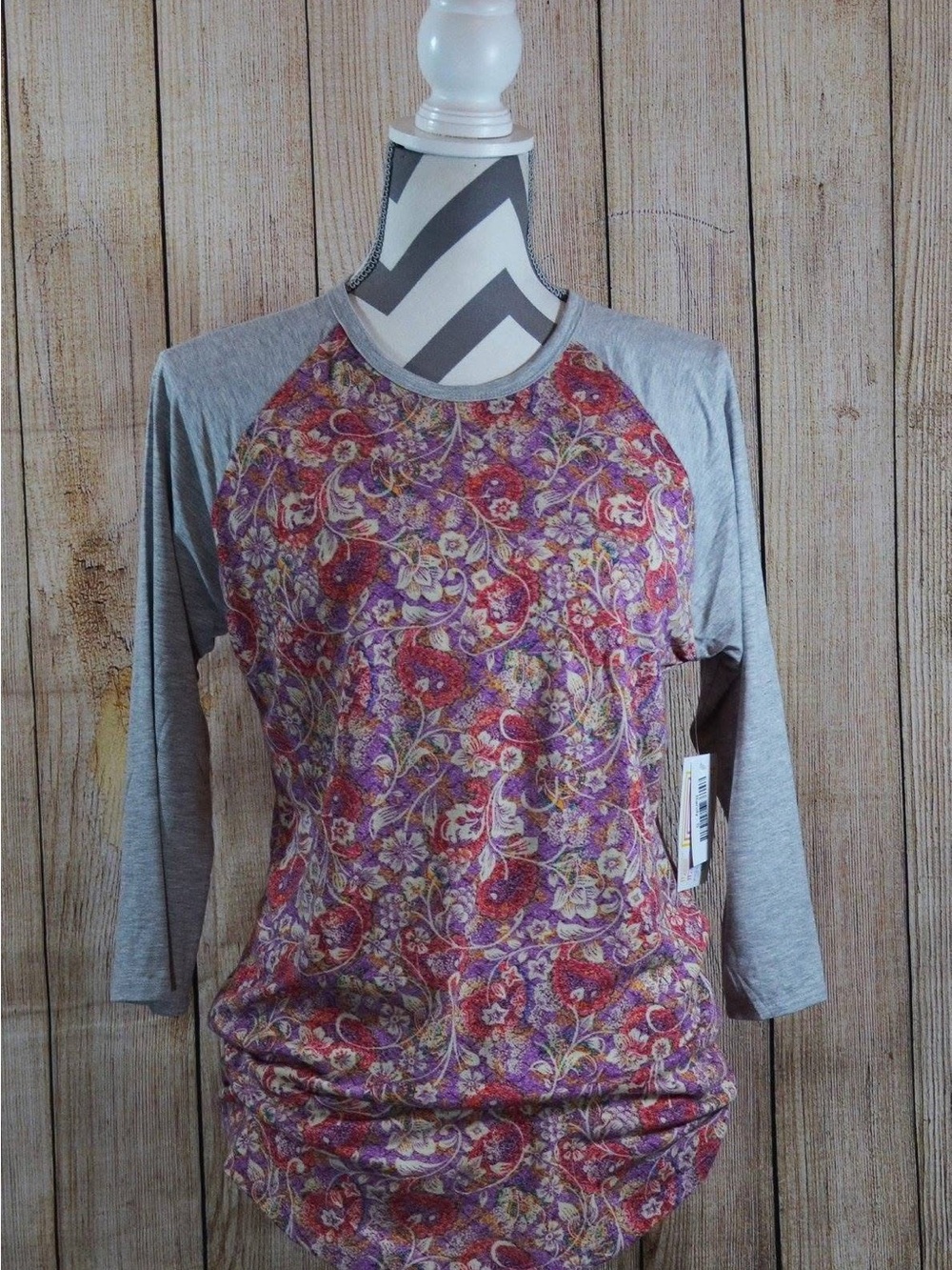 LuLaRoe Randy 3/4 Sleeve Raglan Top - Grey with Multicolor Floral